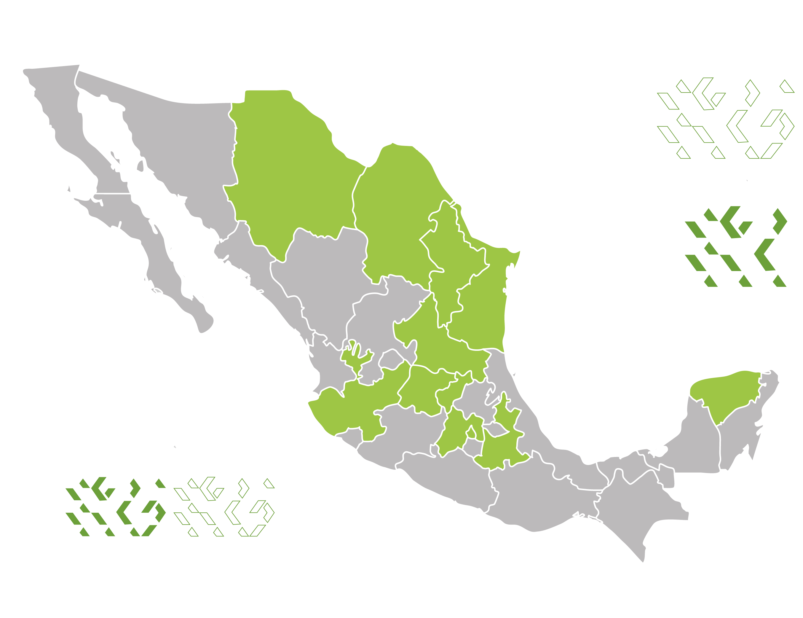 Imagen del mapa de la republica Mexicana con la cobertura de XCIEN de Internet Dedicado.